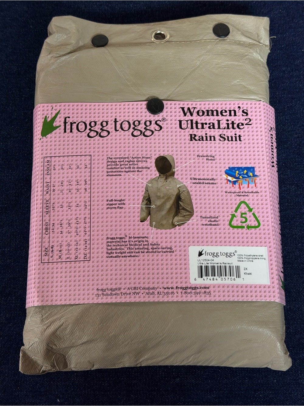 NEW Frogg Toggs UltraLite2 Women’s Rain Suit 2XL Waterproof Packable Khaki - Picture 3 of 6